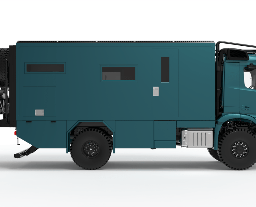 Expedition vehicle Alberts 60DQX side view