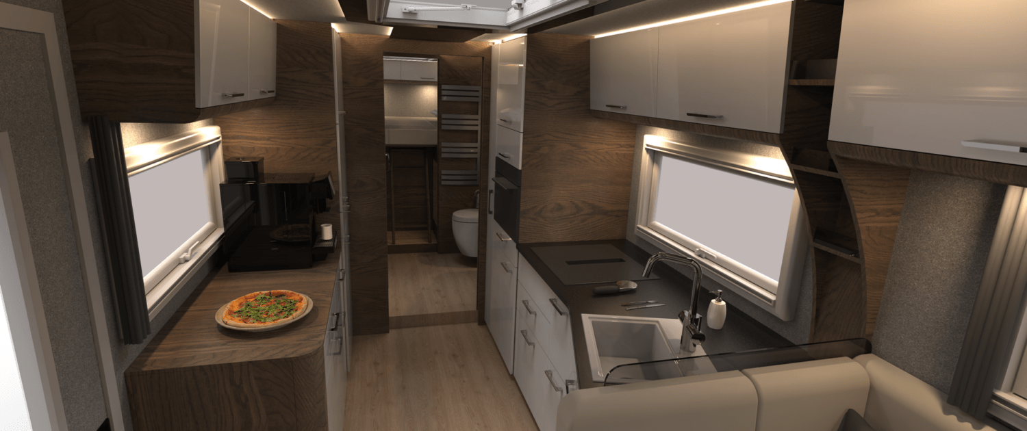 Expedition vehicle Alberts 82UEX kitchen with sideboard
